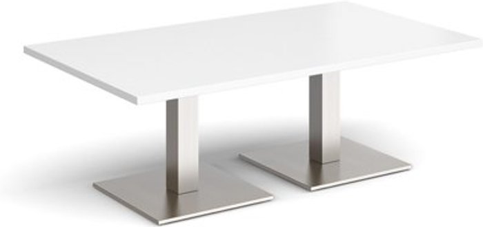 Office Monster | Brescia Brescia rectangular coffee table with flat square brushed steel bases 1400mm x 800mm - white Brescia Brescia rectangular coffee table with flat square brushed steel bases 1400mm x 800mm - white