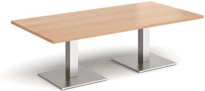 Office Monster | Brescia Brescia rectangular coffee table with flat square brushed steel bases 1600mm x 800mm - beech Brescia Brescia rectangular coffee table with flat square brushed steel bases 1600mm x 800mm - beech
