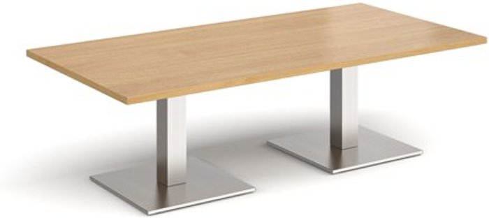 Office Monster | Brescia Brescia rectangular coffee table with flat square brushed steel bases 1600mm x 800mm - oak Brescia Brescia rectangular coffee table with flat square brushed steel bases 1600mm x 800mm - oak