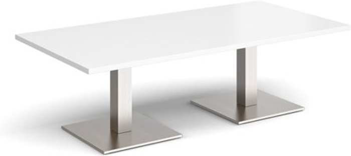 Office Monster | Brescia Brescia rectangular coffee table with flat square brushed steel bases 1600mm x 800mm - white Brescia Brescia rectangular coffee table with flat square brushed steel bases 1600mm x 800mm - white