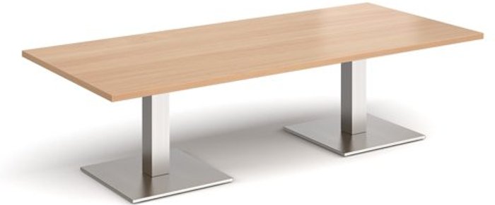 Office Monster | Brescia Brescia rectangular coffee table with flat square brushed steel bases 1800mm x 800mm - beech Brescia Brescia rectangular coffee table with flat square brushed steel bases 1800mm x 800mm - beech