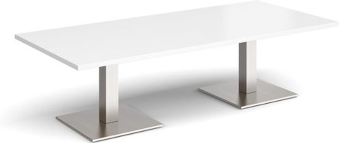 Office Monster | Brescia Brescia rectangular coffee table with flat square brushed steel bases 1800mm x 800mm - white Brescia Brescia rectangular coffee table with flat square brushed steel bases 1800mm x 800mm - white