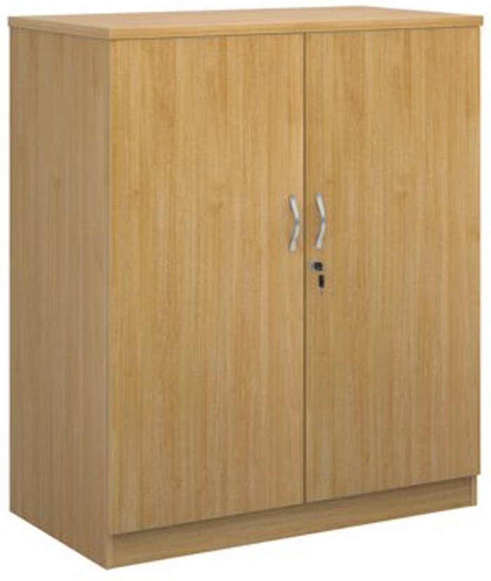 Office Monster | Deluxe Deluxe double door cupboard 1200mm high with 2 shelves - oak Deluxe Deluxe double door cupboard 1200mm high with 2 shelves - oak