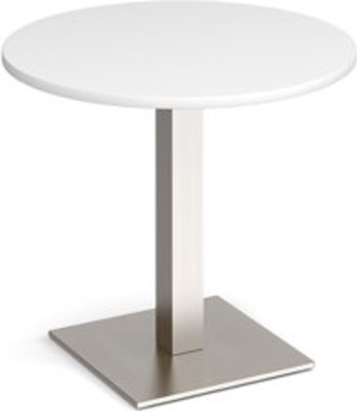 Office Monster | Brescia Brescia circular dining table with flat square brushed steel base 800mm - white Brescia Brescia circular dining table with flat square brushed steel base 800mm - white