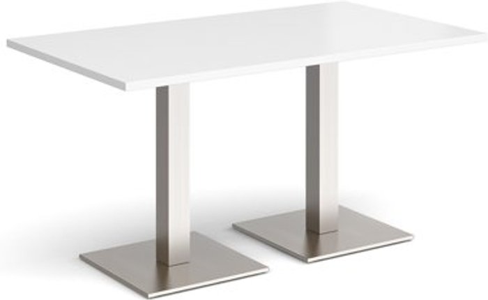 Office Monster | Brescia Brescia rectangular dining table with flat square brushed steel bases 1400mm x 800mm - white Brescia Brescia rectangular dining table with flat square brushed steel bases 1400mm x 800mm - white