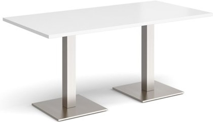 Office Monster | Brescia Brescia rectangular dining table with flat square brushed steel bases 1600mm x 800mm - white Brescia Brescia rectangular dining table with flat square brushed steel bases 1600mm x 800mm - white
