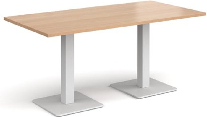 Office Monster | Brescia Brescia rectangular dining table with flat square white bases 1600mm x 800mm - beech Brescia Brescia rectangular dining table with flat square white bases 1600mm x 800mm - beech