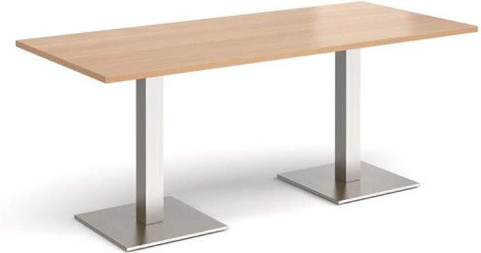 Office Monster | Brescia Brescia rectangular dining table with flat square brushed steel bases 1800mm x 800mm - beech Brescia Brescia rectangular dining table with flat square brushed steel bases 1800mm x 800mm - beech