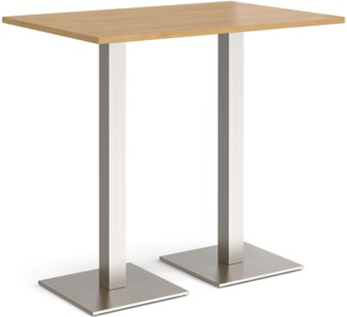 Office Monster | Brescia Brescia rectangular poseur table with flat square brushed steel bases 1200mm x 800mm - oak Brescia Brescia rectangular poseur table with flat square brushed steel bases 1200mm x 800mm - oak