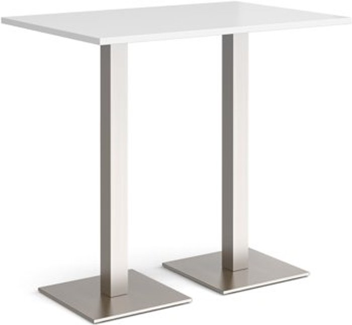 Office Monster | Brescia Brescia rectangular poseur table with flat square brushed steel bases 1200mm x 800mm - white Brescia Brescia rectangular poseur table with flat square brushed steel bases 1200mm x 800mm - white