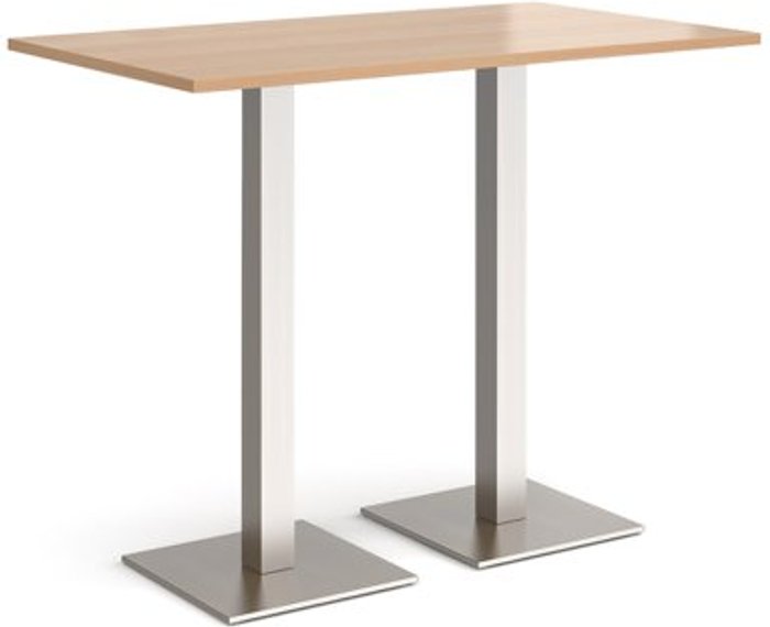 Office Monster | Brescia Brescia rectangular poseur table with flat square brushed steel bases 1400mm x 800mm - beech Brescia Brescia rectangular poseur table with flat square brushed steel bases 1400mm x 800mm - beech