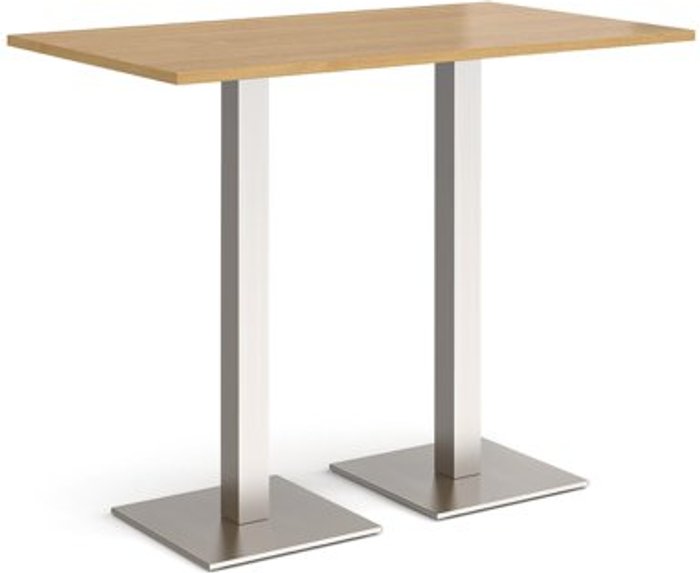 Office Monster | Brescia Brescia rectangular poseur table with flat square brushed steel bases 1400mm x 800mm - oak Brescia Brescia rectangular poseur table with flat square brushed steel bases 1400mm x 800mm - oak