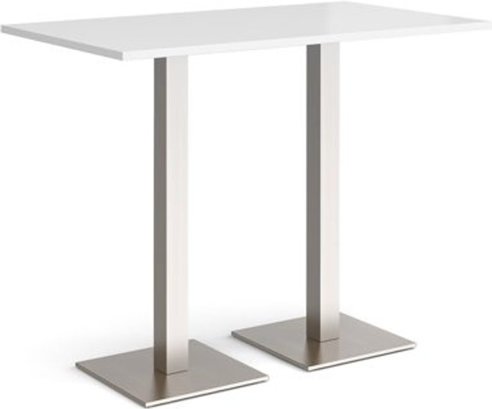 Office Monster | Brescia Brescia rectangular poseur table with flat square brushed steel bases 1400mm x 800mm - white Brescia Brescia rectangular poseur table with flat square brushed steel bases 1400mm x 800mm - white