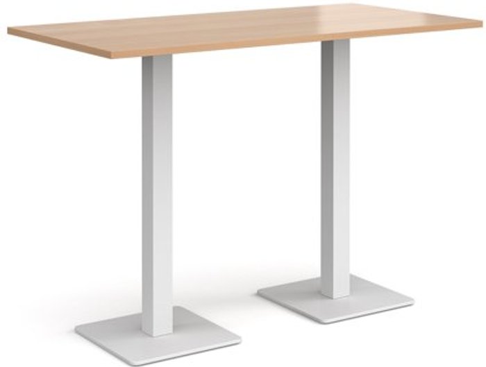 Office Monster | Brescia Brescia rectangular poseur table with flat square white bases 1600mm x 800mm - beech Brescia Brescia rectangular poseur table with flat square white bases 1600mm x 800mm - beech