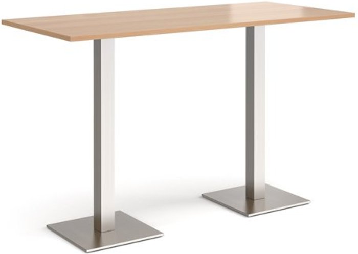 Office Monster | Brescia Brescia rectangular poseur table with flat square brushed steel bases 1800mm x 800mm - beech Brescia Brescia rectangular poseur table with flat square brushed steel bases 1800mm x 800mm - beech