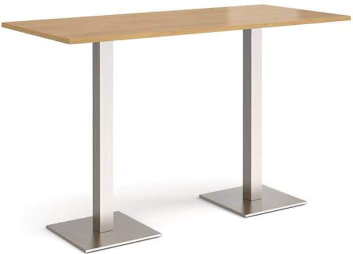 Office Monster | Brescia Brescia rectangular poseur table with flat square brushed steel bases 1800mm x 800mm - oak Brescia Brescia rectangular poseur table with flat square brushed steel bases 1800mm x 800mm - oak