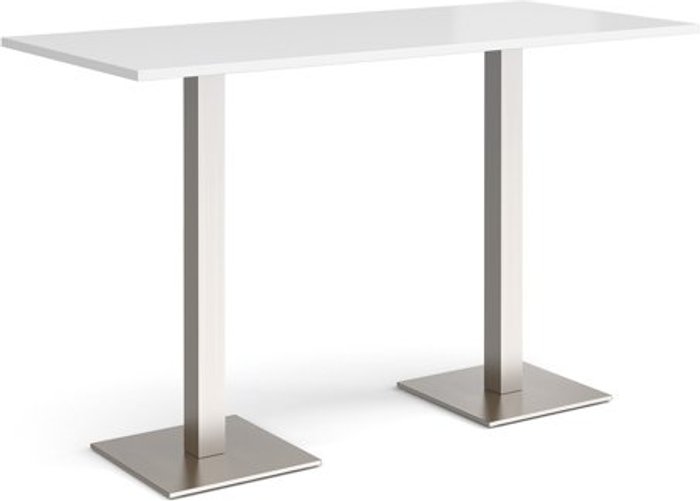Office Monster | Brescia Brescia rectangular poseur table with flat square brushed steel bases 1800mm x 800mm - white Brescia Brescia rectangular poseur table with flat square brushed steel bases 1800mm x 800mm - white