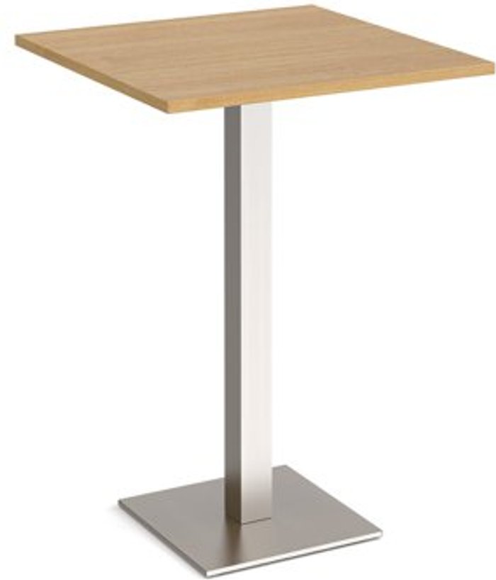 Office Monster | Brescia Brescia square poseur table with flat square brushed steel base 800mm - oak Brescia Brescia square poseur table with flat square brushed steel base 800mm - oak