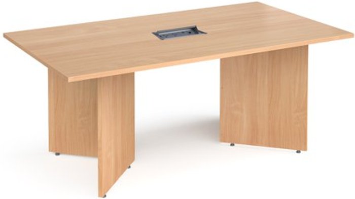 Office Monster | Dams Arrow head leg rectangular boardroom table 1800mm x 1000mm in beech with central cutout and Aero power module Dams Arrow head leg rectangular boardroom table 1800mm x 1000mm in beech with central cutout and Aero power module