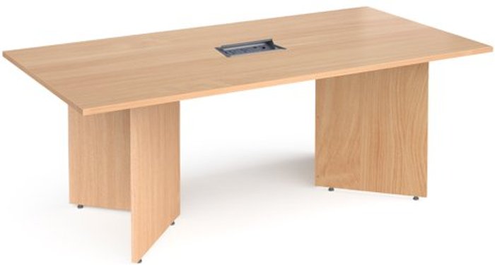 Office Monster | Dams Arrow head leg rectangular boardroom table 2000mm x 1000mm in beech with central cutout and Aero power module Dams Arrow head leg rectangular boardroom table 2000mm x 1000mm in beech with central cutout and Aero power module