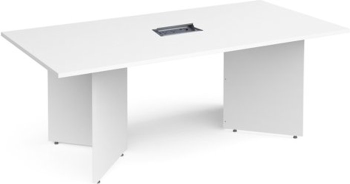 Office Monster | Dams Arrow head leg rectangular boardroom table 2000mm x 1000mm in white with central cutout and Aero power module Dams Arrow head leg rectangular boardroom table 2000mm x 1000mm in white with central cutout and Aero power module