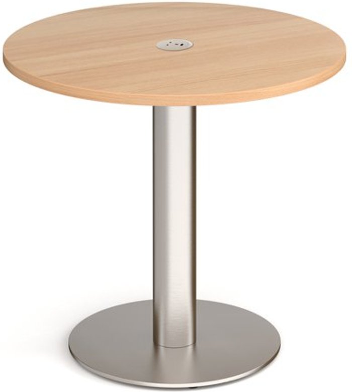 Office Monster | Monza Monza circular dining table 800mm in beech with central circular cutout and Ion power module in white Monza Monza circular dining table 800mm in beech with central circular cutout and Ion power module in white