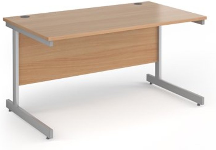 Office Monster | Contract 25 Office Desk | 1400mm Rectangular Desk With Cantilever Leg | Beech Tops With Silver Frames | 800mm Depth | Contract 25 Contract 25 Office Desk | 1400mm Rectangular Desk With Cantilever Leg | Beech Tops With Silver Frames | 800mm Depth | Contract 25