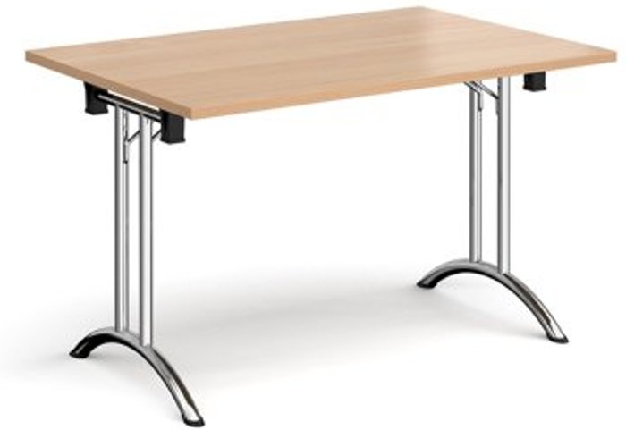 Office Monster | Dams Rectangular folding leg table with chrome legs and curved foot rails 1200mm x 800mm - beech Dams Rectangular folding leg table with chrome legs and curved foot rails 1200mm x 800mm - beech