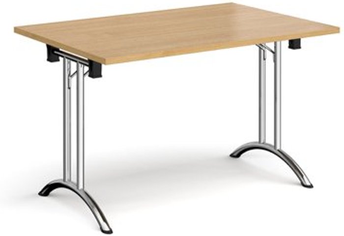 Office Monster | Dams Rectangular folding leg table with chrome legs and curved foot rails 1200mm x 800mm - oak Dams Rectangular folding leg table with chrome legs and curved foot rails 1200mm x 800mm - oak