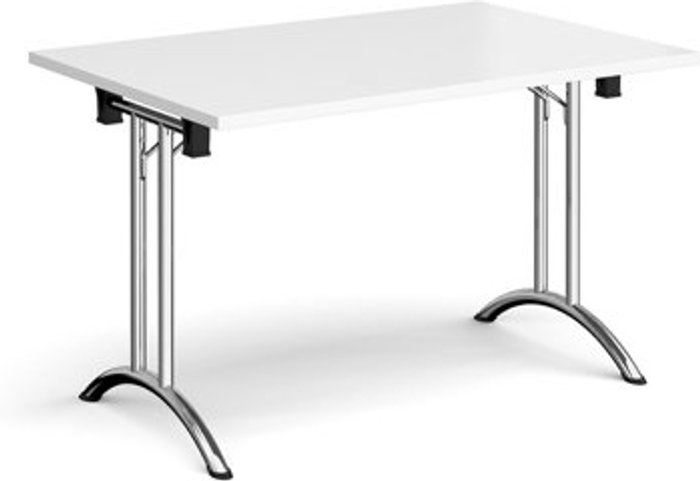 Office Monster | Dams Rectangular folding leg table with chrome legs and curved foot rails 1200mm x 800mm - white Dams Rectangular folding leg table with chrome legs and curved foot rails 1200mm x 800mm - white