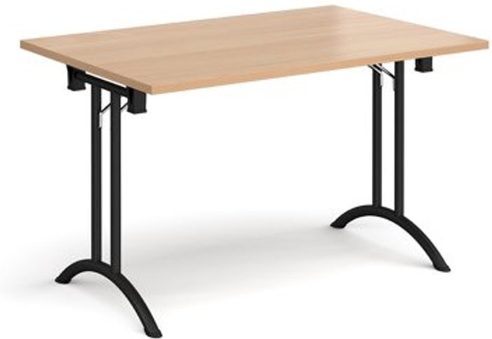 Office Monster | Dams Rectangular folding leg table with black legs and curved foot rails 1200mm x 800mm - beech Dams Rectangular folding leg table with black legs and curved foot rails 1200mm x 800mm - beech