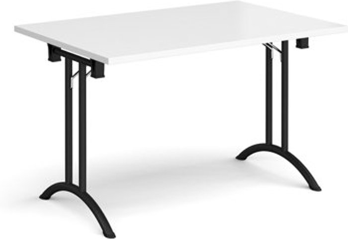 Office Monster | Dams Rectangular folding leg table with black legs and curved foot rails 1200mm x 800mm - white Dams Rectangular folding leg table with black legs and curved foot rails 1200mm x 800mm - white