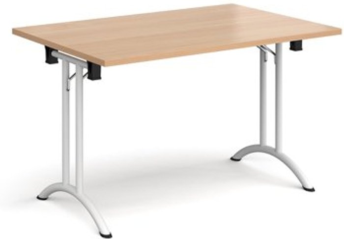 Office Monster | Dams Rectangular folding leg table with white legs and curved foot rails 1200mm x 800mm - beech Dams Rectangular folding leg table with white legs and curved foot rails 1200mm x 800mm - beech