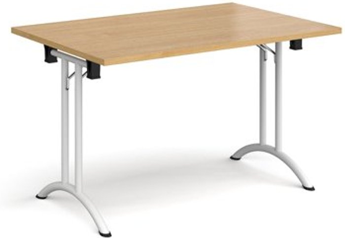 Office Monster | Dams Rectangular folding leg table with white legs and curved foot rails 1200mm x 800mm - oak Dams Rectangular folding leg table with white legs and curved foot rails 1200mm x 800mm - oak
