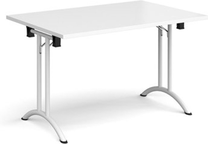 Office Monster | Dams Rectangular folding leg table with white legs and curved foot rails 1200mm x 800mm - white Dams Rectangular folding leg table with white legs and curved foot rails 1200mm x 800mm - white