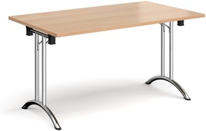 Office Monster | Dams Rectangular folding leg table with chrome legs and curved foot rails 1400mm x 800mm - beech Dams Rectangular folding leg table with chrome legs and curved foot rails 1400mm x 800mm - beech