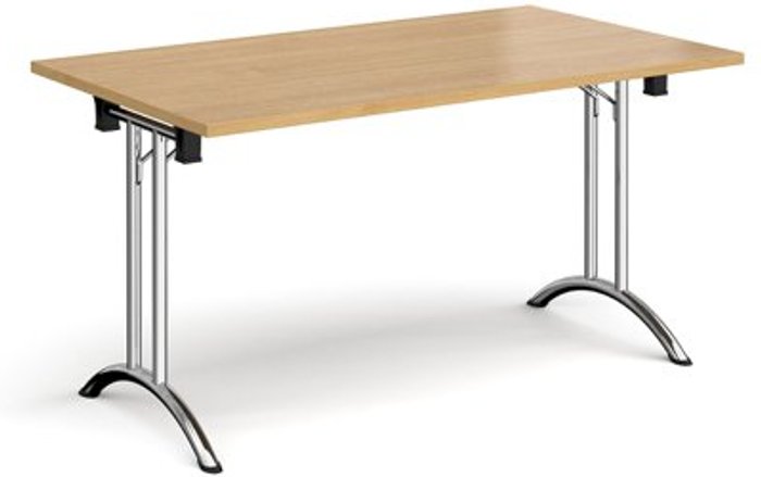 Office Monster | Dams Rectangular folding leg table with chrome legs and curved foot rails 1400mm x 800mm - oak Dams Rectangular folding leg table with chrome legs and curved foot rails 1400mm x 800mm - oak
