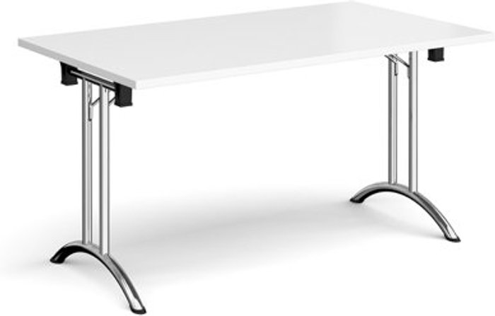 Office Monster | Dams Rectangular folding leg table with chrome legs and curved foot rails 1400mm x 800mm - white Dams Rectangular folding leg table with chrome legs and curved foot rails 1400mm x 800mm - white