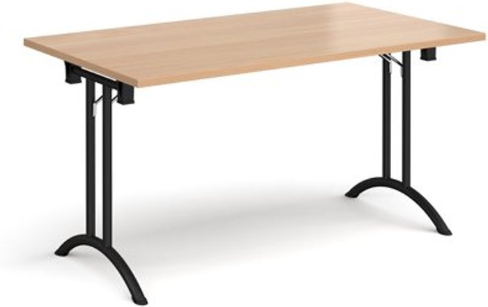 Office Monster | Dams Rectangular folding leg table with black legs and curved foot rails 1400mm x 800mm - beech Dams Rectangular folding leg table with black legs and curved foot rails 1400mm x 800mm - beech