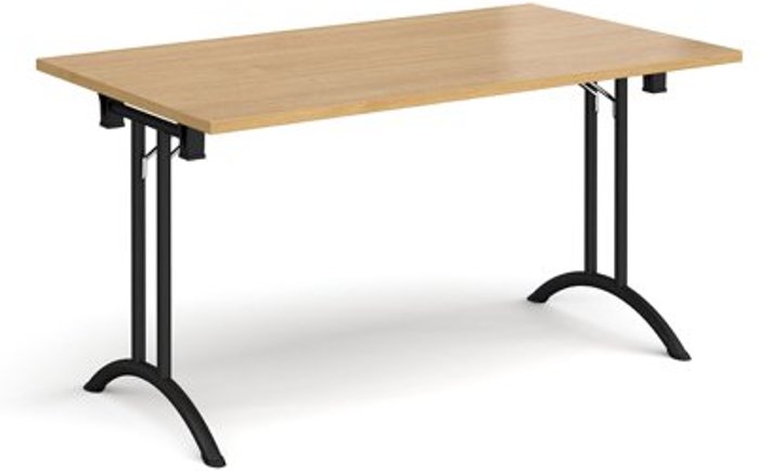 Office Monster | Dams Rectangular folding leg table with black legs and curved foot rails 1400mm x 800mm - oak Dams Rectangular folding leg table with black legs and curved foot rails 1400mm x 800mm - oak