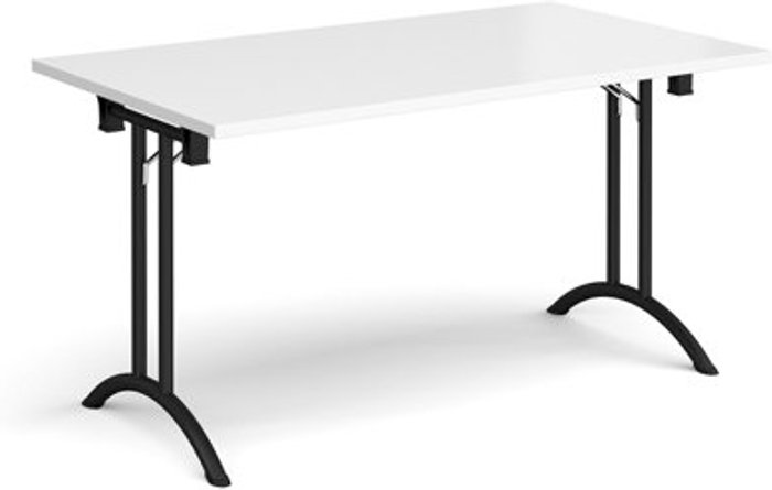 Office Monster | Dams Rectangular folding leg table with black legs and curved foot rails 1400mm x 800mm - white Dams Rectangular folding leg table with black legs and curved foot rails 1400mm x 800mm - white
