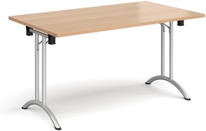 Office Monster | Dams Rectangular folding leg table with silver legs and curved foot rails 1400mm x 800mm - beech Dams Rectangular folding leg table with silver legs and curved foot rails 1400mm x 800mm - beech