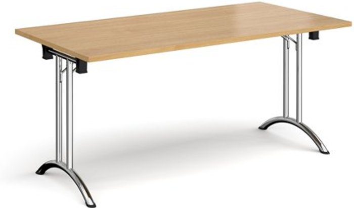 Office Monster | Dams Rectangular folding leg table with chrome legs and curved foot rails 1600mm x 800mm - oak Dams Rectangular folding leg table with chrome legs and curved foot rails 1600mm x 800mm - oak