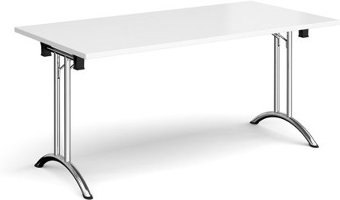 Office Monster | Dams Rectangular folding leg table with chrome legs and curved foot rails 1600mm x 800mm - white Dams Rectangular folding leg table with chrome legs and curved foot rails 1600mm x 800mm - white