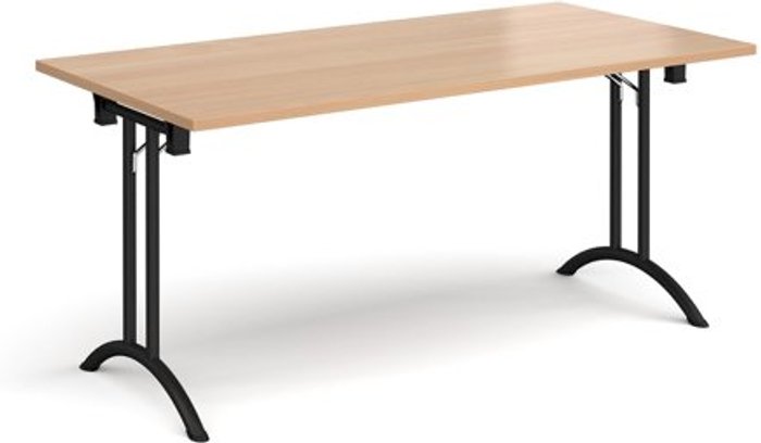Office Monster | Dams Rectangular folding leg table with black legs and curved foot rails 1600mm x 800mm - beech Dams Rectangular folding leg table with black legs and curved foot rails 1600mm x 800mm - beech