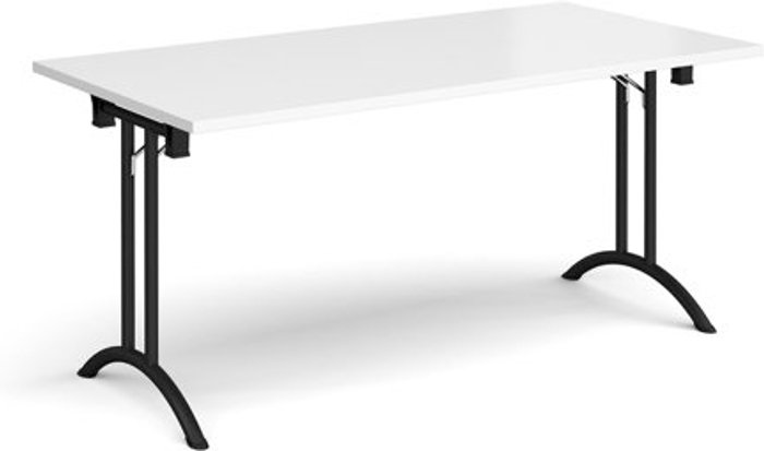 Office Monster | Dams Rectangular folding leg table with black legs and curved foot rails 1600mm x 800mm - white Dams Rectangular folding leg table with black legs and curved foot rails 1600mm x 800mm - white