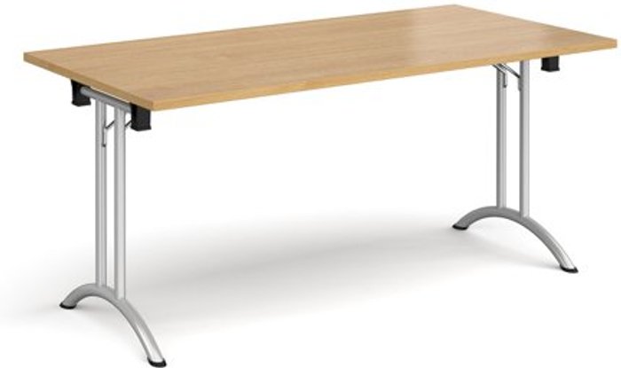 Office Monster | Dams Rectangular folding leg table with silver legs and curved foot rails 1600mm x 800mm - oak Dams Rectangular folding leg table with silver legs and curved foot rails 1600mm x 800mm - oak