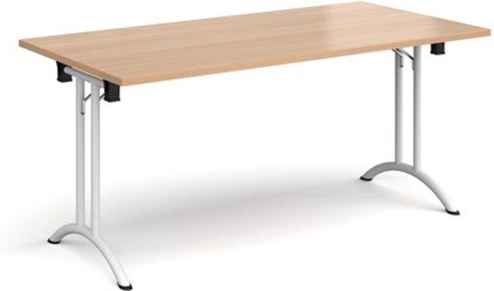 Office Monster | Dams Rectangular folding leg table with white legs and curved foot rails 1600mm x 800mm - beech Dams Rectangular folding leg table with white legs and curved foot rails 1600mm x 800mm - beech