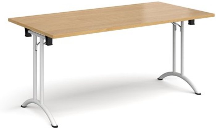 Office Monster | Dams Rectangular folding leg table with white legs and curved foot rails 1600mm x 800mm - oak Dams Rectangular folding leg table with white legs and curved foot rails 1600mm x 800mm - oak