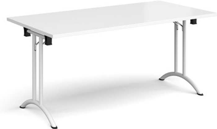 Office Monster | Dams Rectangular folding leg table with white legs and curved foot rails 1600mm x 800mm - white Dams Rectangular folding leg table with white legs and curved foot rails 1600mm x 800mm - white